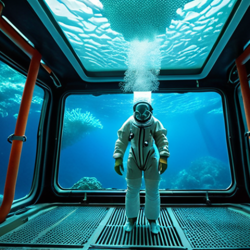 Home 11 **Marine Biotechnology: The Ocean's Healing Secrets**
A futuristic, luminous underwater laboratory where a scientist in a clean suit carefully extracts glowing, complex molecules from a vibrant, bioluminescent deep-sea sponge. The background features otherworldly marine organisms thriving near hydrothermal vents, emphasizing the ocean as a vast, unexplored source of new medicines and sustainable biomaterials. The atmosphere is one of wonder, discovery, and hope for health and environmental solutions.