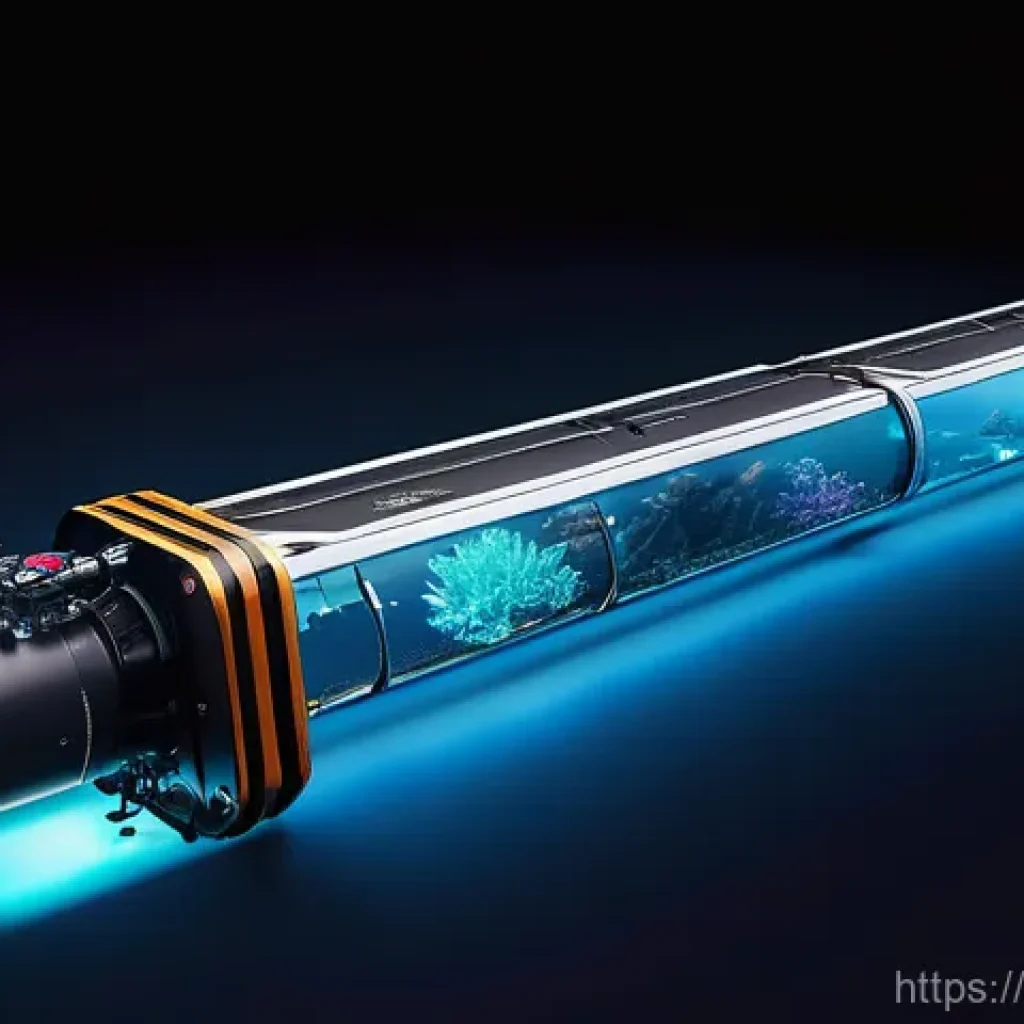 해양공학 해양 시스템 엔지니어링 - **Prompt:** A highly detailed, realistic illustration of an advanced Autonomous Underwater Vehicle (...