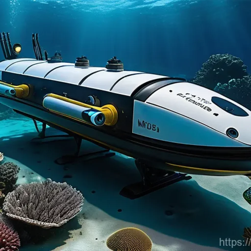 해양공학 해양 극지 연구 - **Autonomous Underwater Vehicle (AUV) Deep-Sea Exploration:**
    "A sleek, futuristic autonomous un...