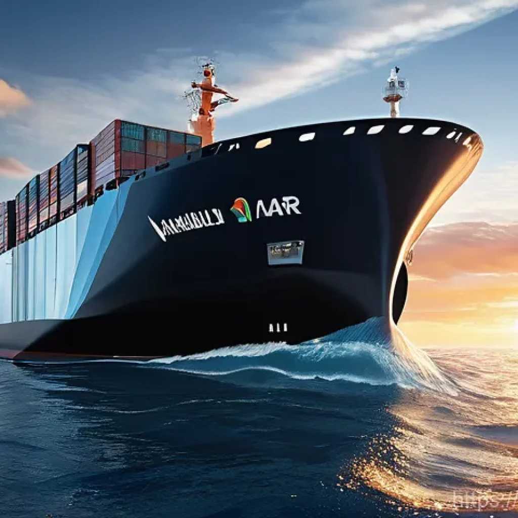 해양공학 해상교통 시스템 - **"Vibrant and futuristic scene depicting a large, innovative cargo ship sailing on the open ocean. ...