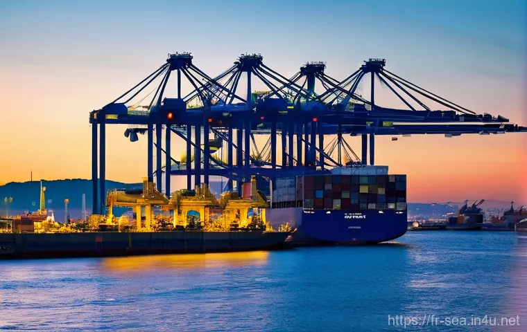 해양공학 해상교통 시스템 - **"Vibrant and futuristic scene depicting a large, innovative cargo ship sailing on the open ocean. ...