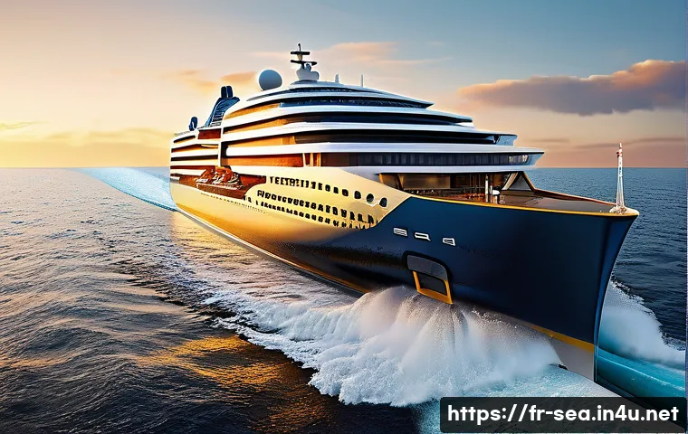 해양공학 유체역학 응용 - **Prompt 1: Graceful Passage Through Dynamic Seas**
"A majestic, ultra-modern cruise liner, feat...