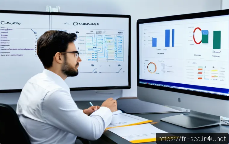해양공학 논문 작성법 - A professional academic researcher in a modern office, thoughtfully organizing a scientific article ...
