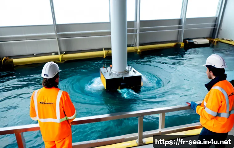 해양공학 연구 프로젝트 사례 - Photorealistic marine engineering research project at a French Atlantic coastal laboratory, diverse ...